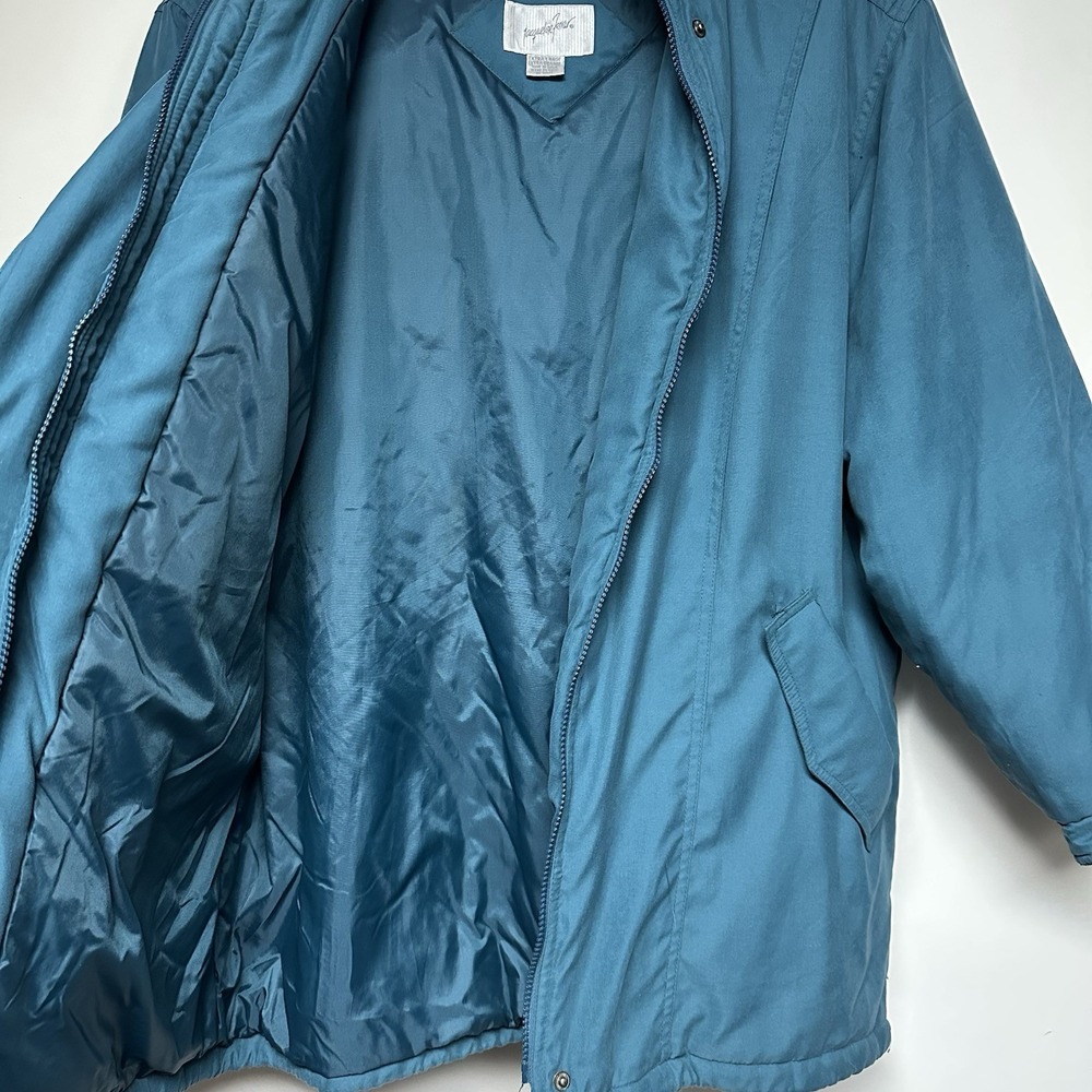 Jacqueline Ferrar Blue Dark Teal Winter Coat Detachable Faux Fur‎ Hood Lined - Picture 11 of 16